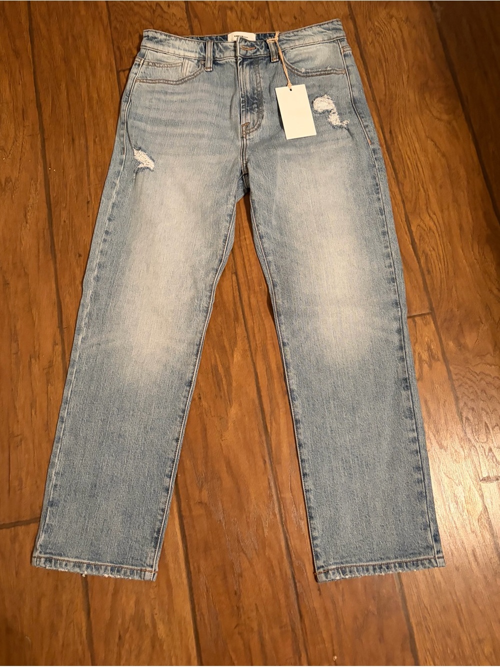 Women’s Light Blue Distressed Straight-Leg Jeans
